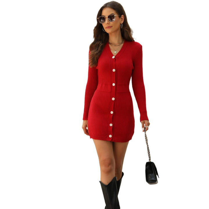 Knit dress for women with button closure and elegant V-neck Lune London