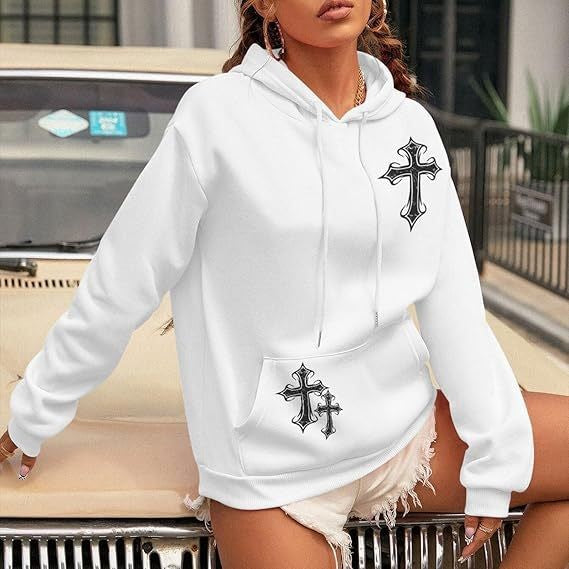 Women's Hoodie with Artistic Cross Design Chic & Stil