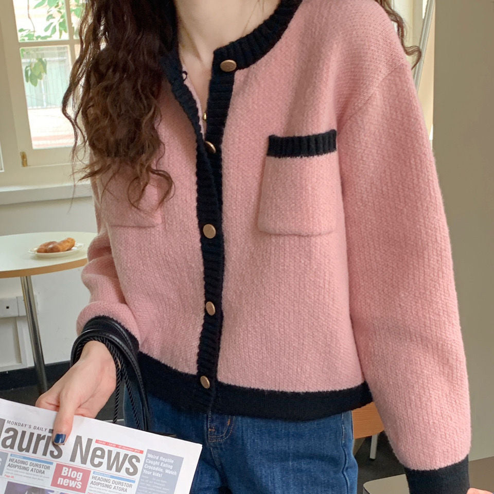 Ladies fashionable knit jacket with contrasting details Lune London