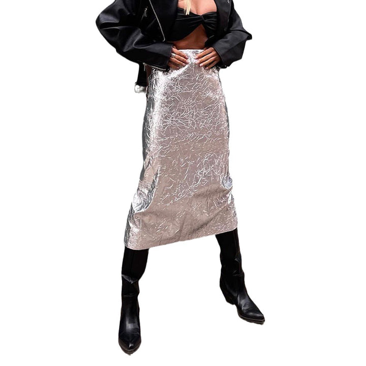 Ladies Shiny Skirt in Metallic Fabric Lune London