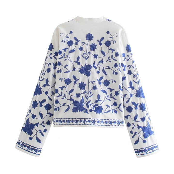 Women's knitted blouse with floral design and button details Lune London