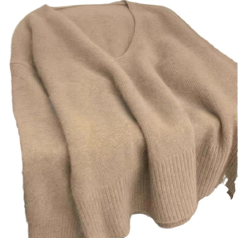 Femme élégant pull V en col avec structure côtelée et coupe décontractée Chic & Stil
