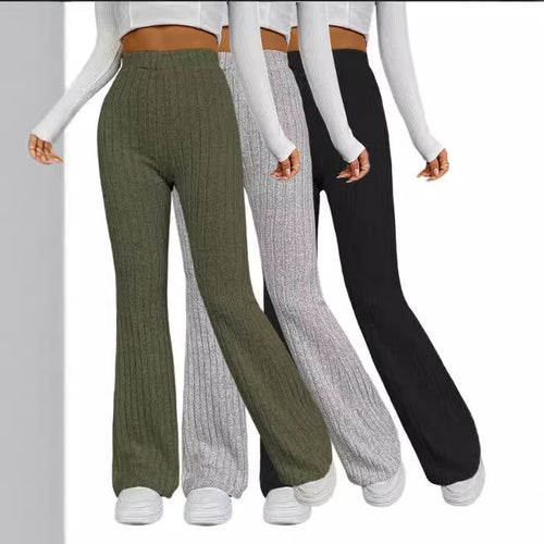 Wide knit trousers for women with a fine rib design Lune London