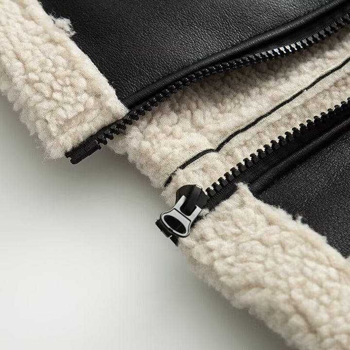 Veste en faux cuir pour femmes avec doublure en teddy chaude Chic & Stil
