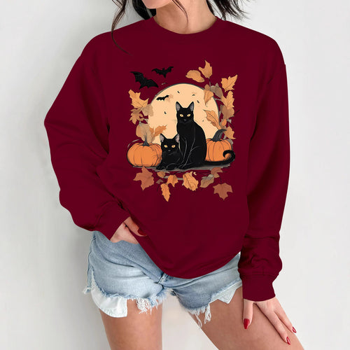 Sweat-shirt pour femmes avec un design de chat d'automne et de citrouille Chic & Stil