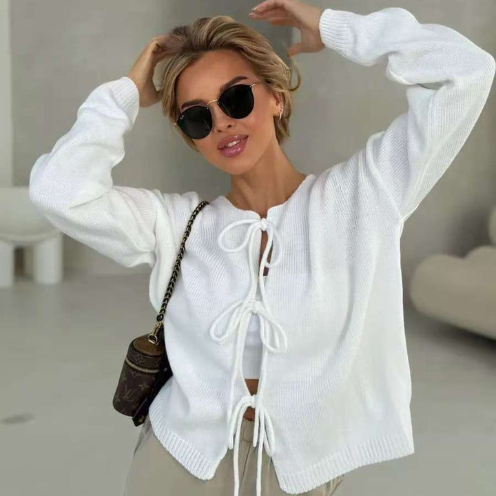 Casual knit sweater for women with decorative lacing and an oversized fit Lune London