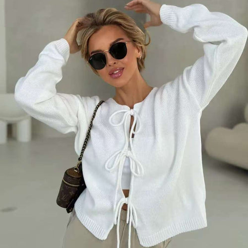 Casual knit sweater for women with decorative lacing and an oversized fit Lune London