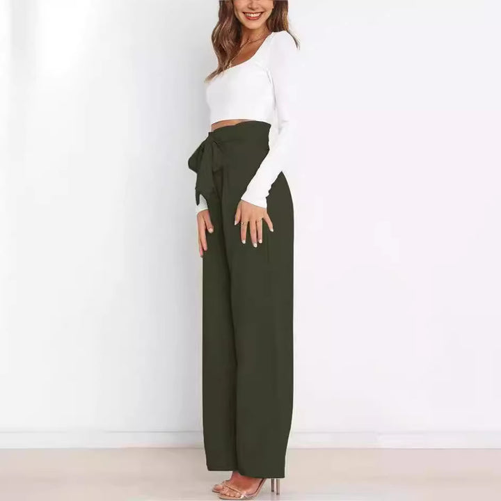 Women Wide Leg Pants with Decorative Tying Belt Lune London