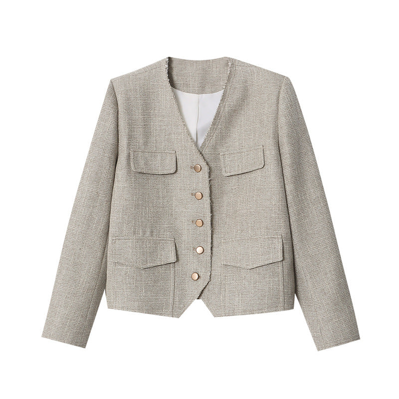 Women's fashionable jacket with textured design and double button placket Chic & Stil