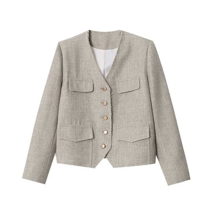 Women's fashionable jacket with textured design and double button placket Chic & Stil