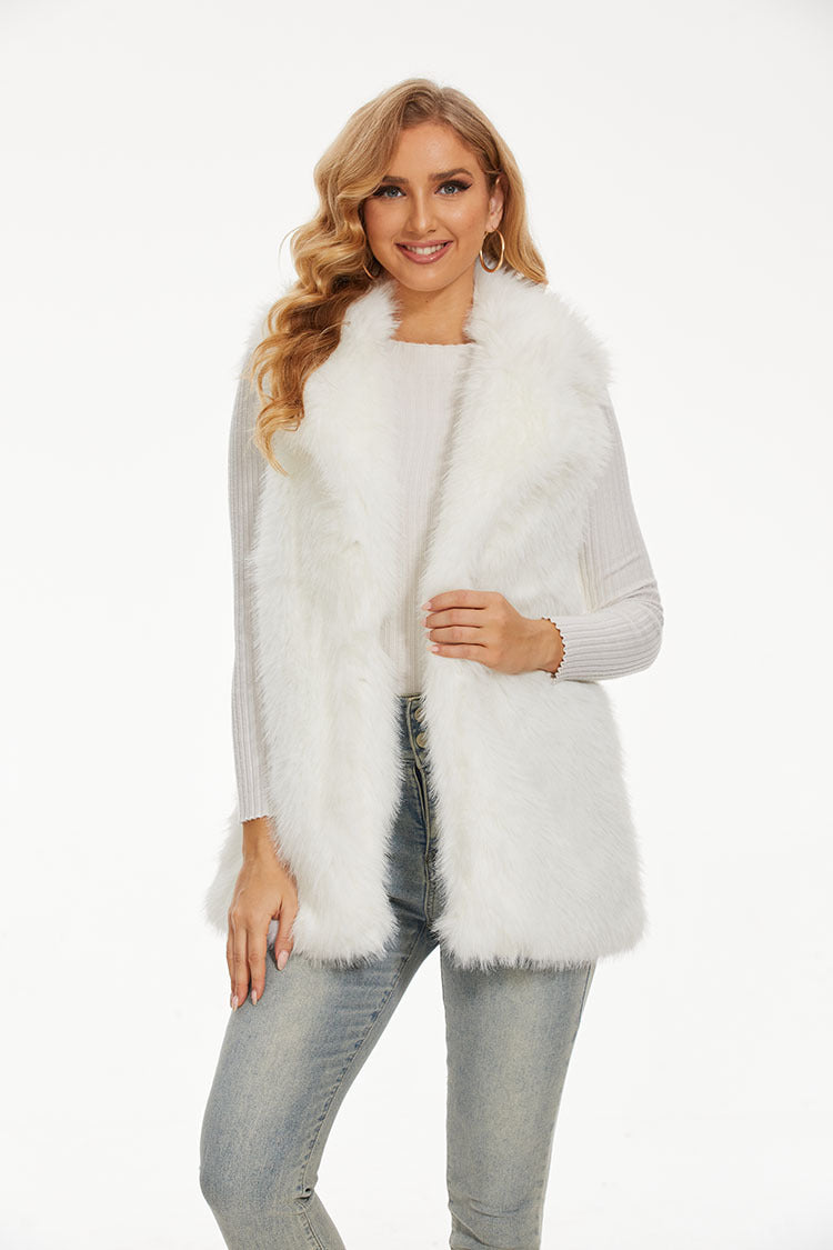 Women Long Faux Fur Gilet with High Collar and Soft Lining Lune London