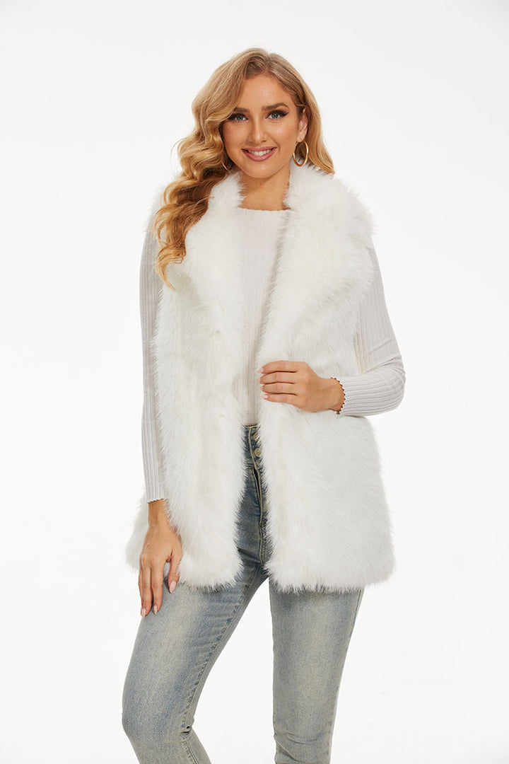 Women Long Faux Fur Gilet with High Collar and Soft Lining Lune London