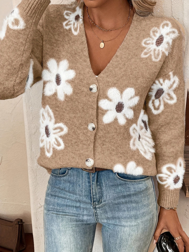 Ladies floral cardigan with V-neck and buttons Lune London