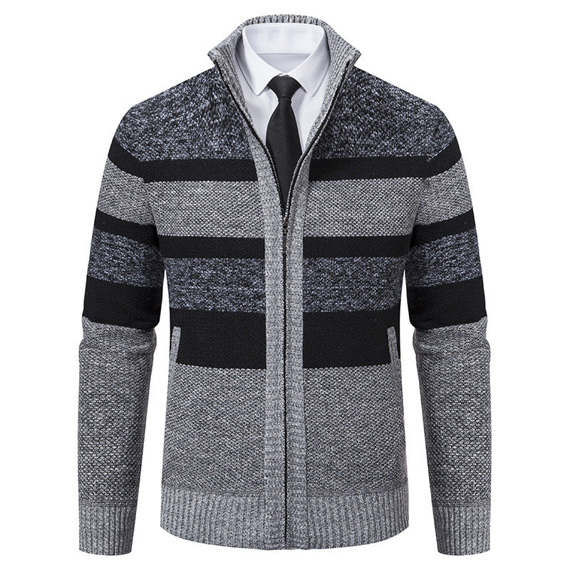 Men's knitted jacket with high collar and striped design Lune London