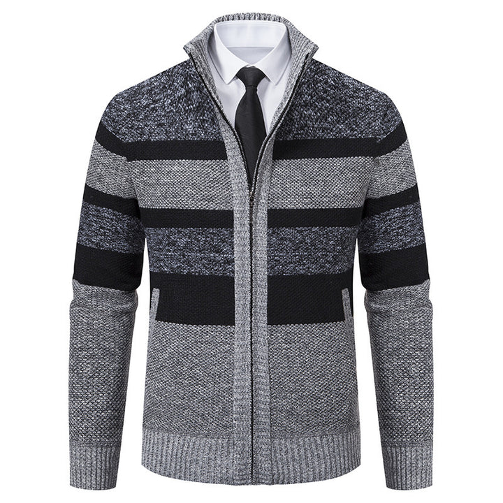 Men's knitted jacket with high collar and striped design Lune London