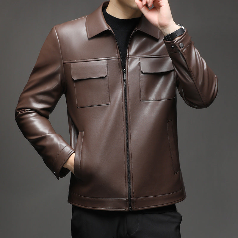 Modern synthetic leather jacket for men with practical pockets Lune London