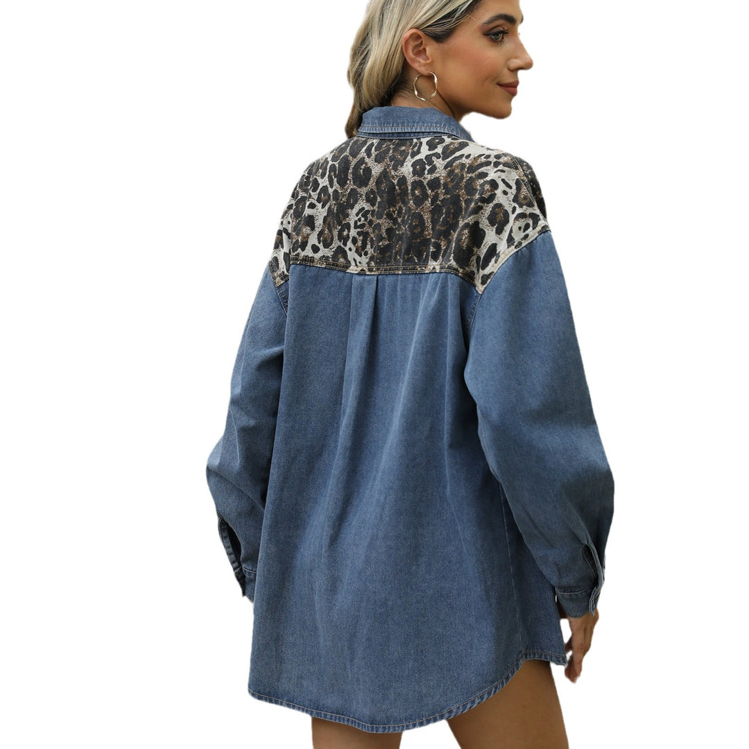 Oversized denim shirt for women with leopard print Lune London