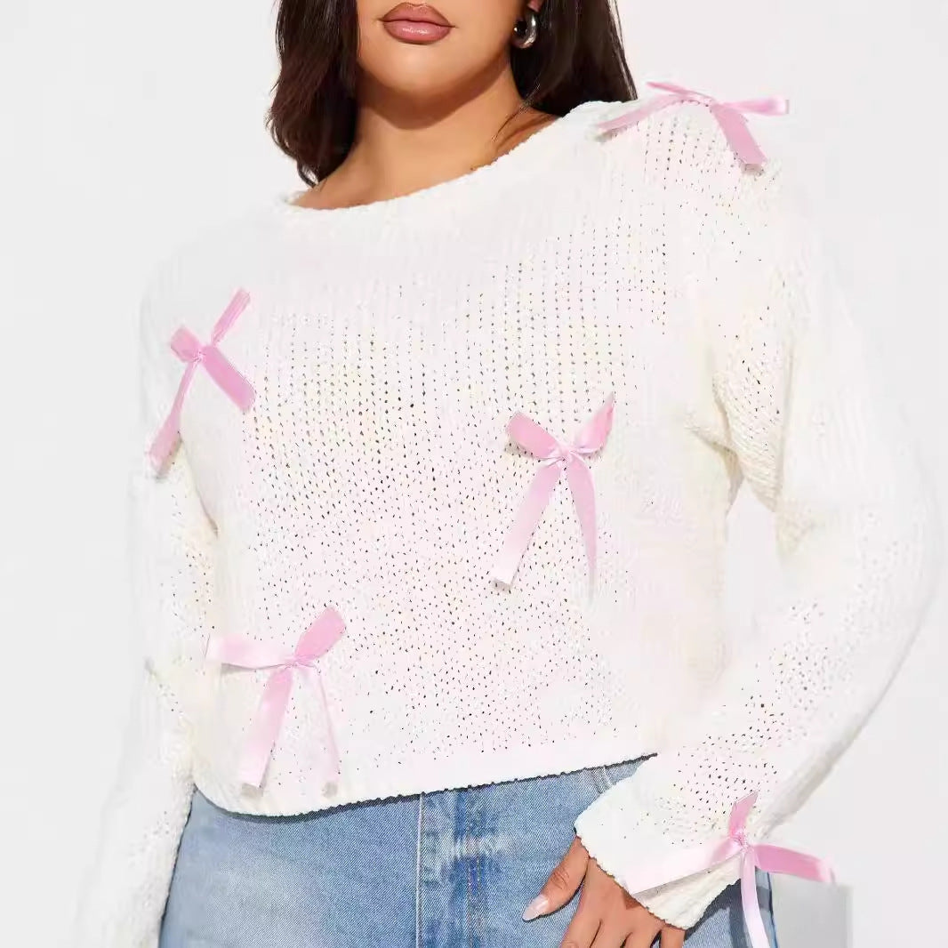 Ladies Cute Knitted Sweater with Bow Appliqués Lune London