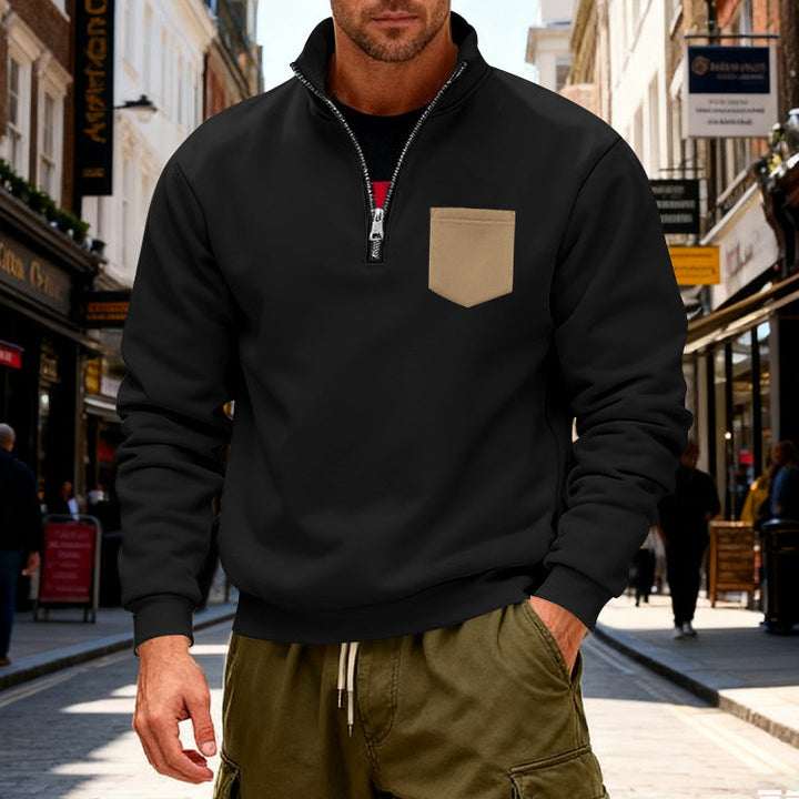 Men's fashionable sweatshirt with half zipper and applied pocket Lune London
