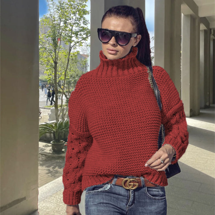 Cozy knitted sweater for women with turtleneck and structured sleeves Lune London