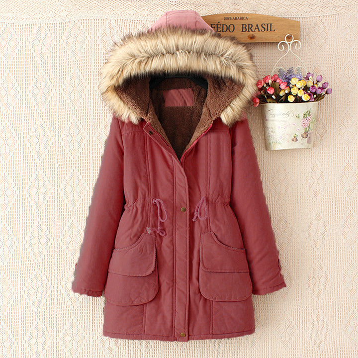 Ladies quilted transition jacket with faux fur collar and practical pockets Lune London