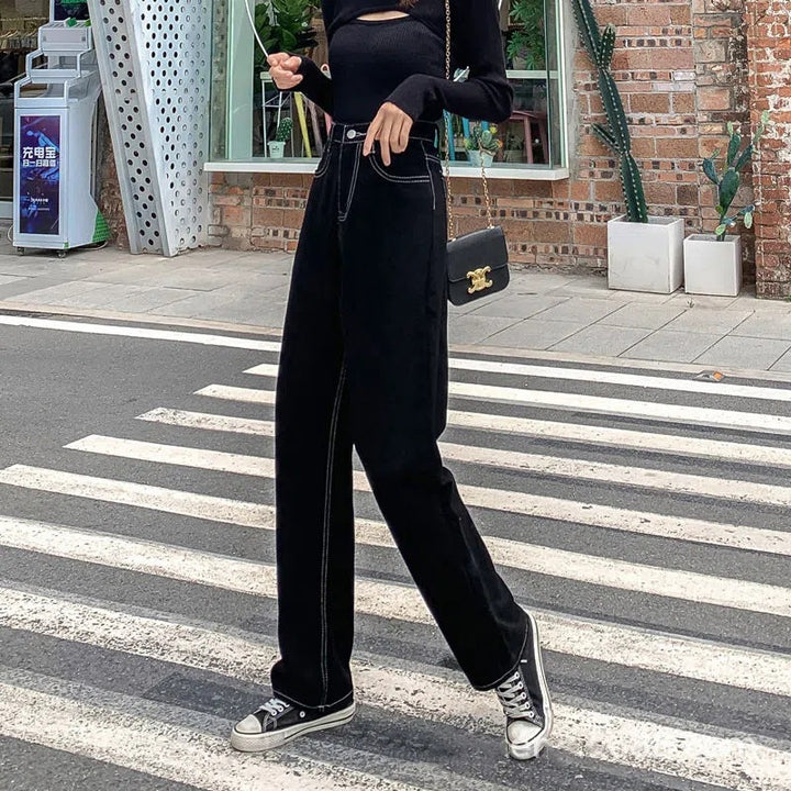 Jean femme taille haute à jambe large Chic & Stil