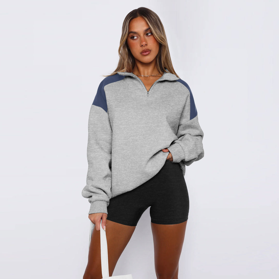 Ladies Sports Sweatshirt with High Collar and Zipper Lune London