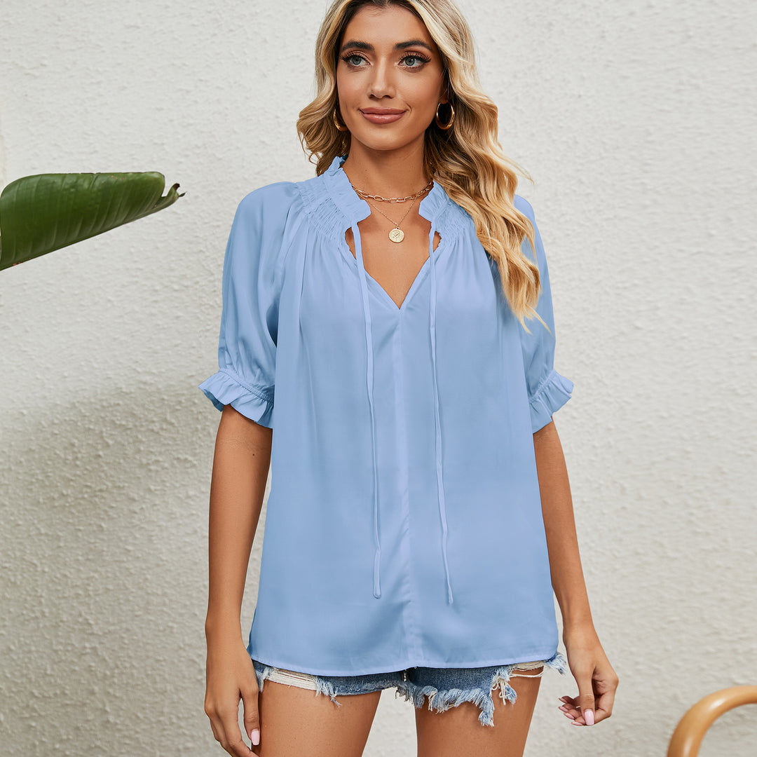 Blouse women with gathered collar and short sleeves Lune London
