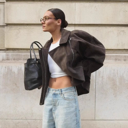 Veste en suédine pour femmes avec ceinture à la taille Chic & Stil