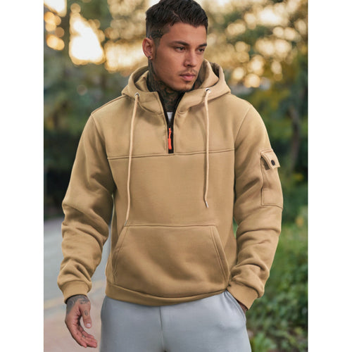 Men's Hooded Sweatshirt with Half Zipper and Side Pockets Lune London