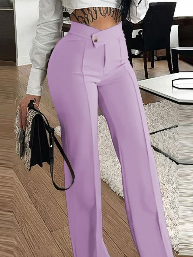 Ladies Elegant High Waist Pants with Decorative Button Details Lune London