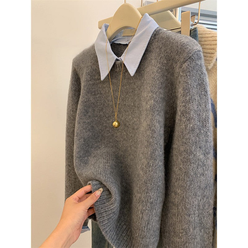 Pull-over en tricot pour femmes avec col de chemise stylé et coupe moderne Chic & Stil