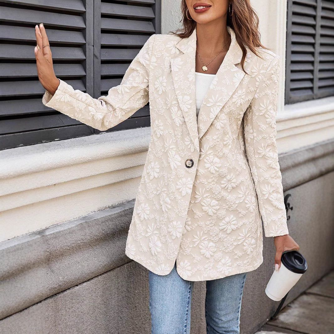 Women's elegant blazer jacket with embroidered floral design Lune London