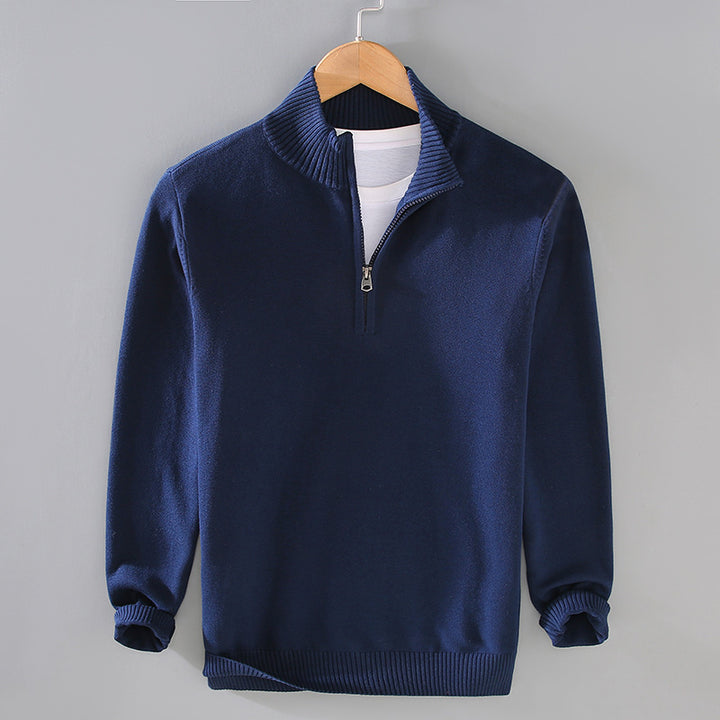 Comfortable men's sweater with modern high collar and discreet zip opening Lune London