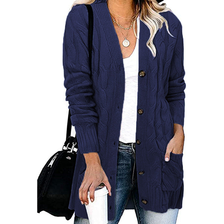 Thick knit jacket for women with large buttons and deep pockets Lune Londonl