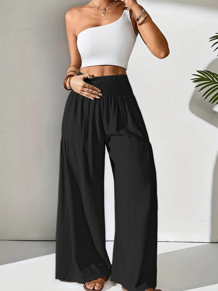Pantalons larges d'été pour femmes avec taille élastique et poches latérales Chic & Stil