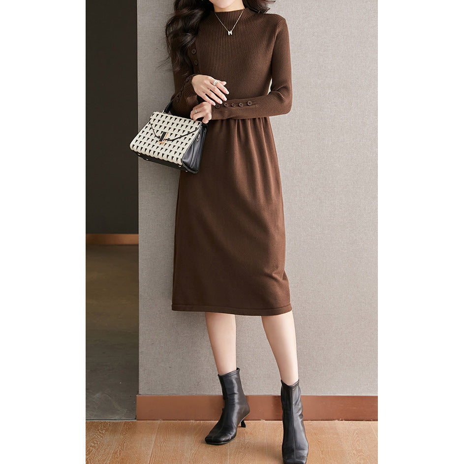 Knit dress for women with stylish button details and a round collar Lune London