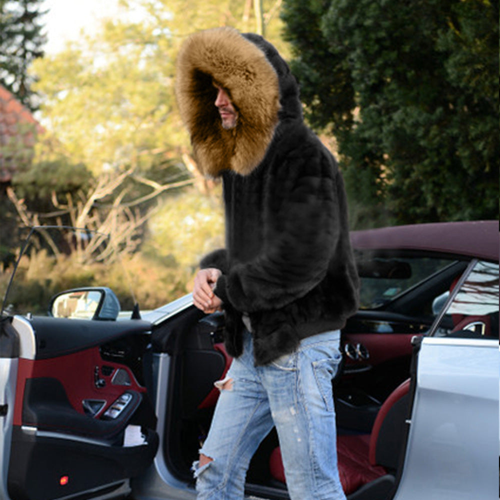 Men's faux fur jacket with oversized hood and trendy cut Lune London