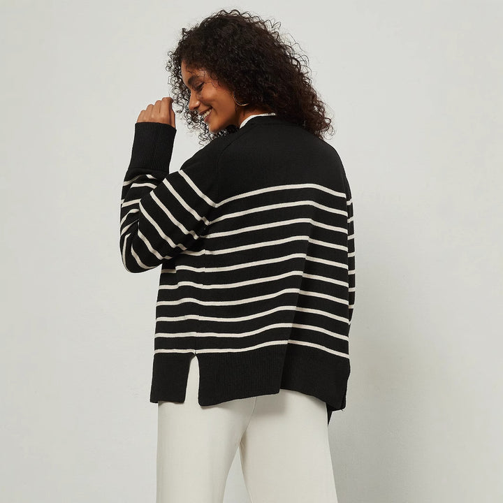 Women’s sweater with striped pattern and elegant button details Lune London