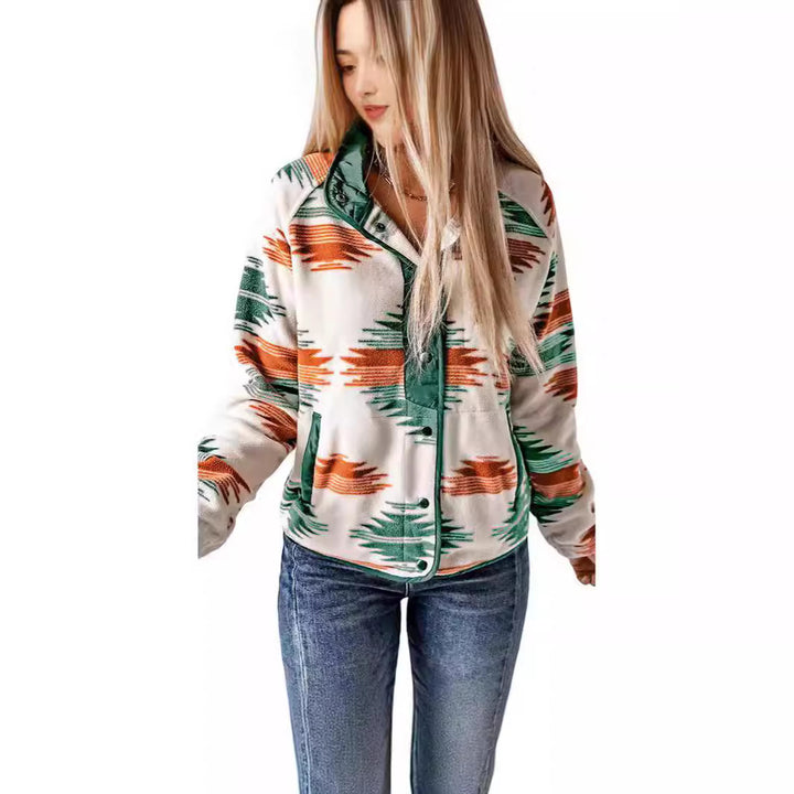 Ladies comfortable fleece jacket with trendy pattern and practical pockets Lune London