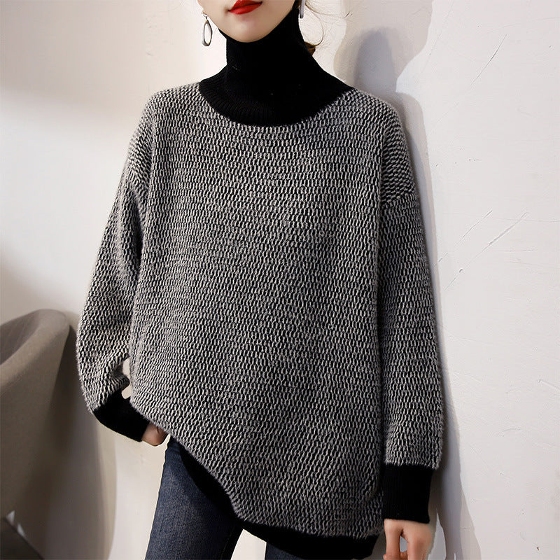 Pull en maille épaisse pour femmes avec col haut et motif moderne Chic & Stil