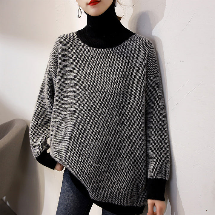 Pull en tricot chunky pour femme avec col haut et motif texturé à la mode Chic & Stil