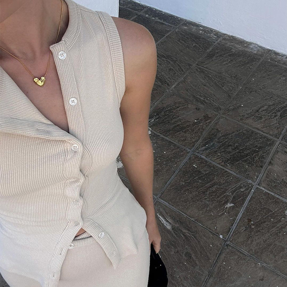 Maxi dress for women with blouse adorned with buttons Lune London