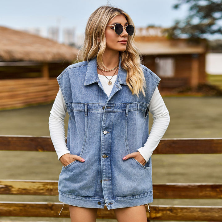Women's Denim Vest in Modern Oversized Style with Practical Pockets Lune London