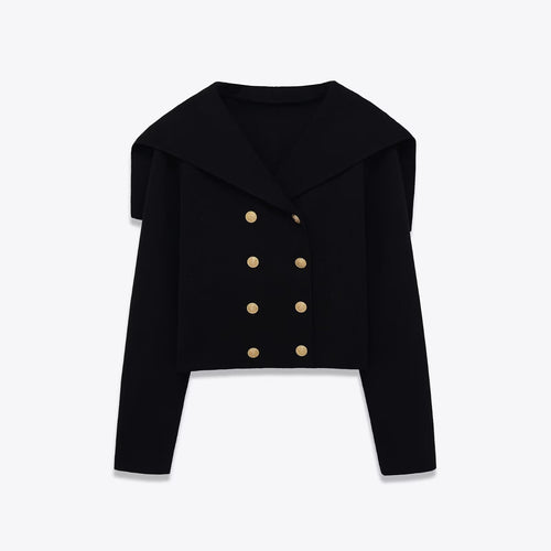 Cropped jacket for women with large lapels and gold buttons Lune London
