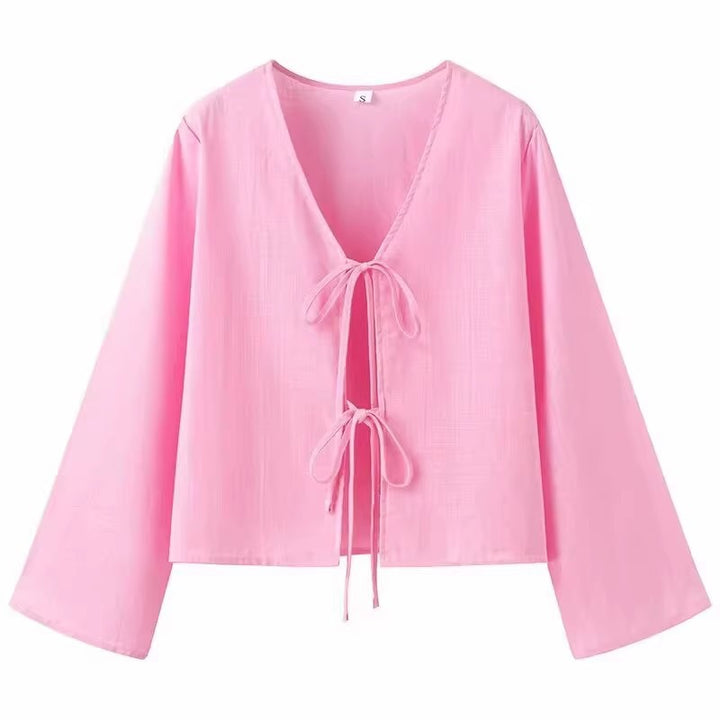Casual linen T-shirt for women with tying ties and loose fit Lune London