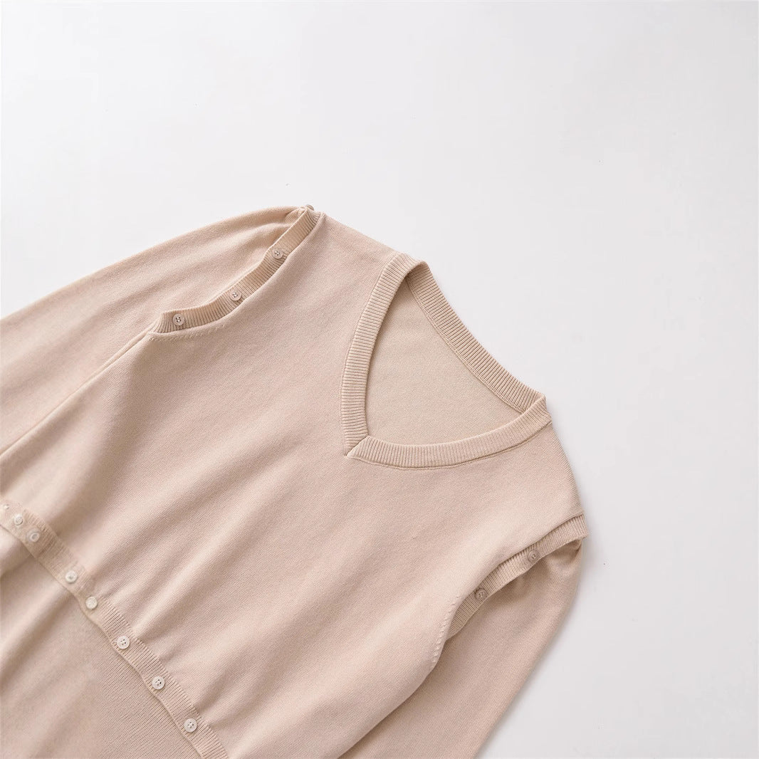 Knit sweater for women with V-neck and decorative buttons Lune London