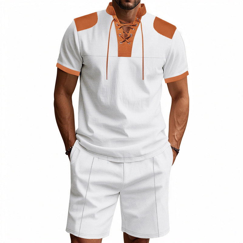 Men's polo shirt with a unique lacing design and matching shorts Lune London