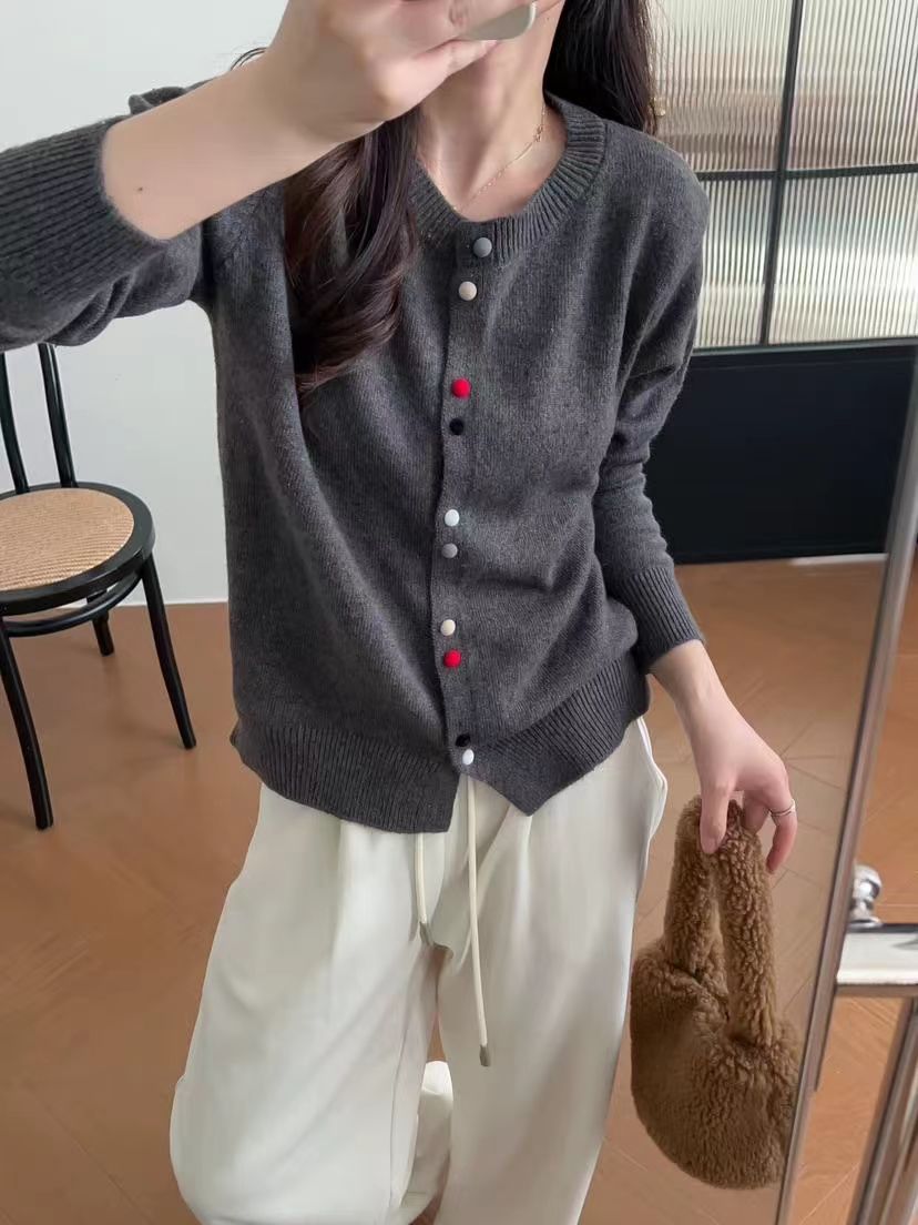 Knitted jacket for women with decorative button accents and soft material Lune London