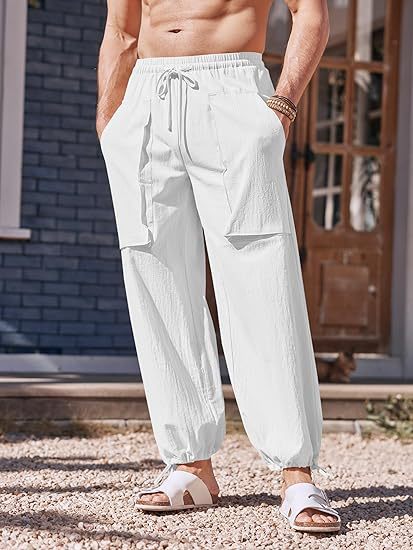 Lune London Men's Loose Summer Pants with Elastic Waist and Pockets